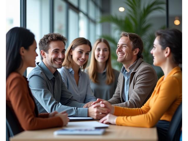 Diverse group of employees engaging vibrantly in an inclusive office environment, symbolizing a strong company culture.